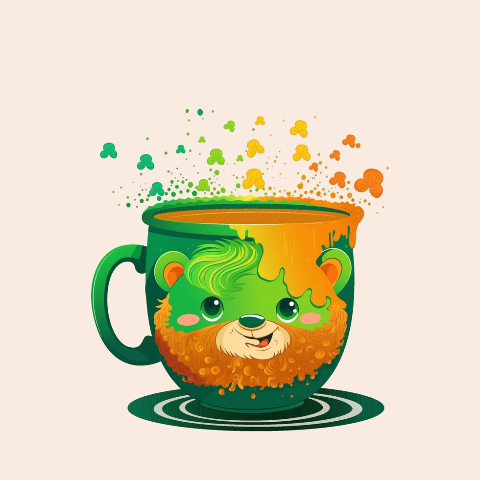 Abstract Bear Face Printed Mug Element On Pastel Peach Background. vector