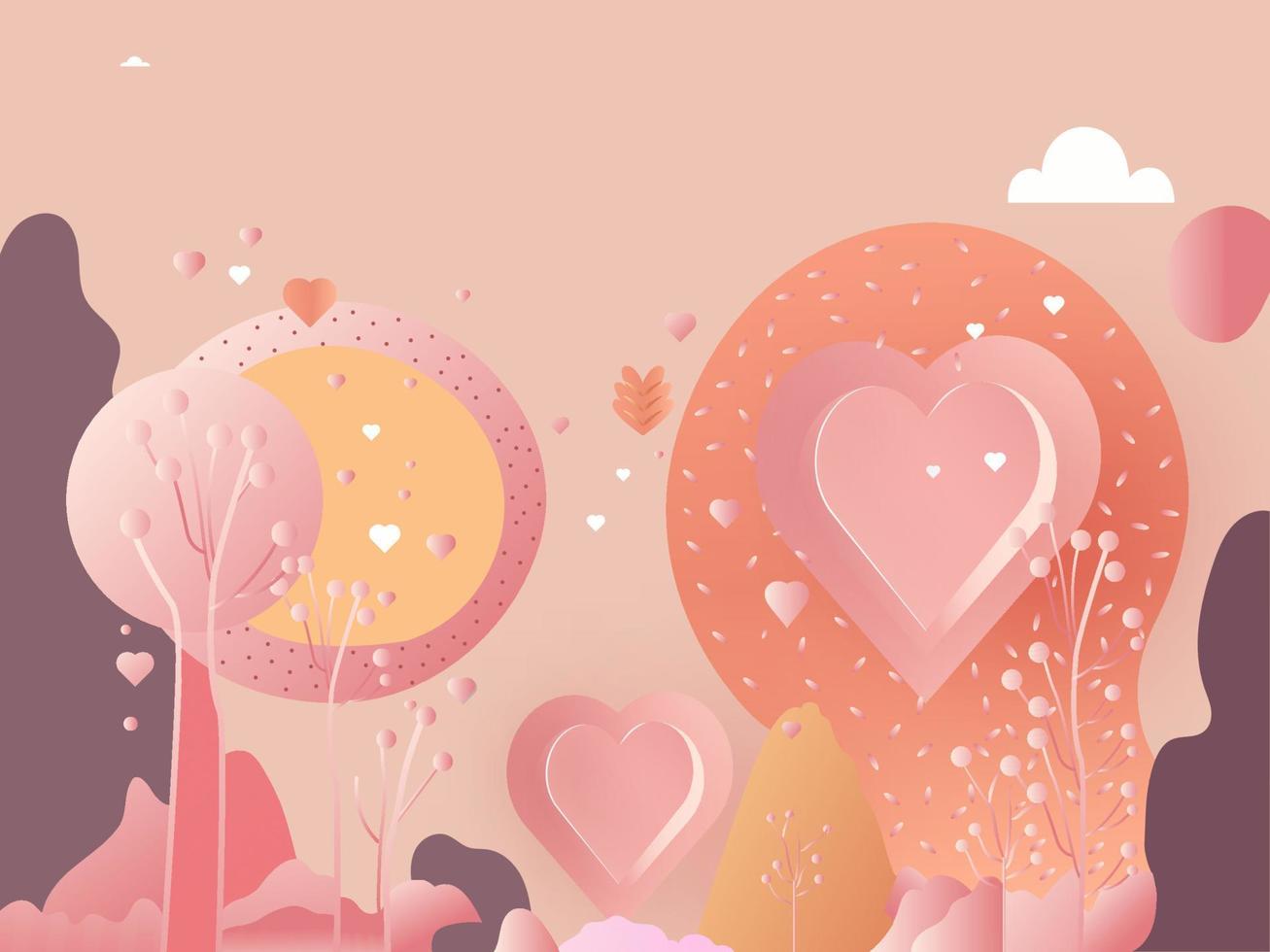 Beautiful Nature Background With Heart Shapes. Valentine's Day Concept. vector