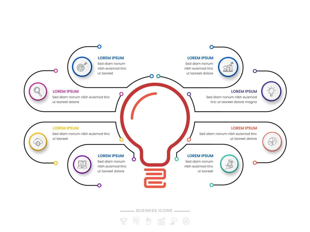 ocho opciones negocio infografía modelo con creativo ligero bulbo. vector
