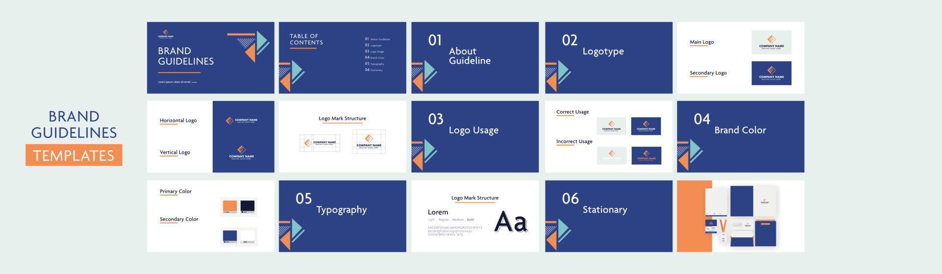 Landscape Brand Guidelines Templates Presentation As Brand Book, Corporate Identity, Brand Guide, Guide Book. vector