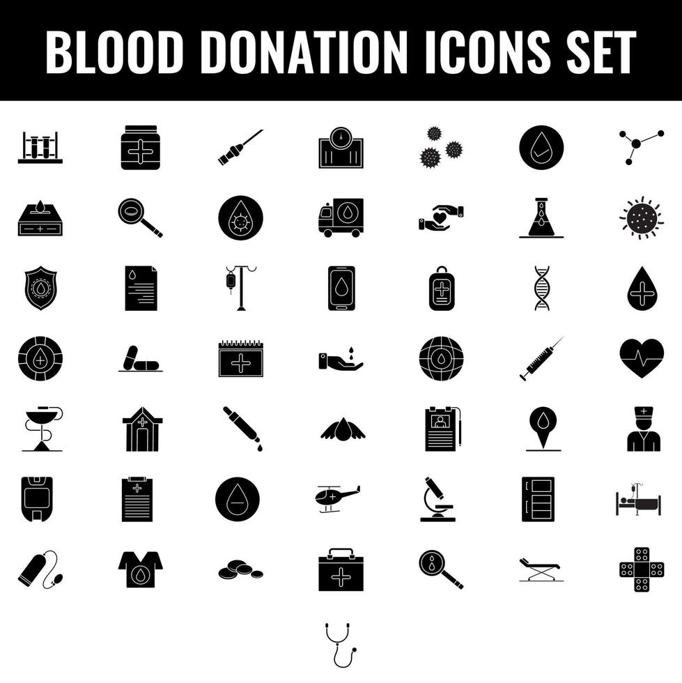 Set of Blood Donation Icon in Black and White Color. vector