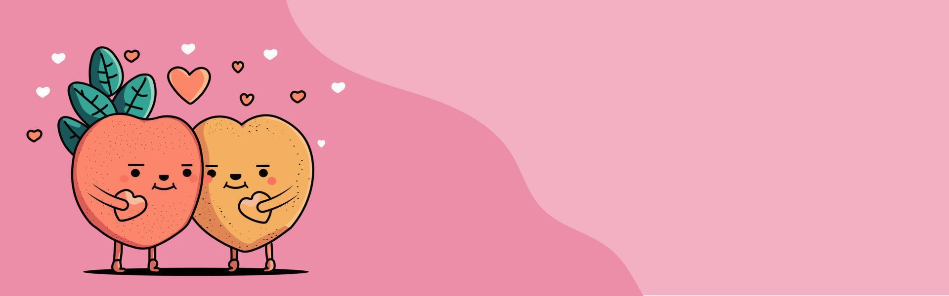 Cartoon Couple Mascot Holding Hearts On Pink Background And Copy Space. Love or Valentine's Day. vector