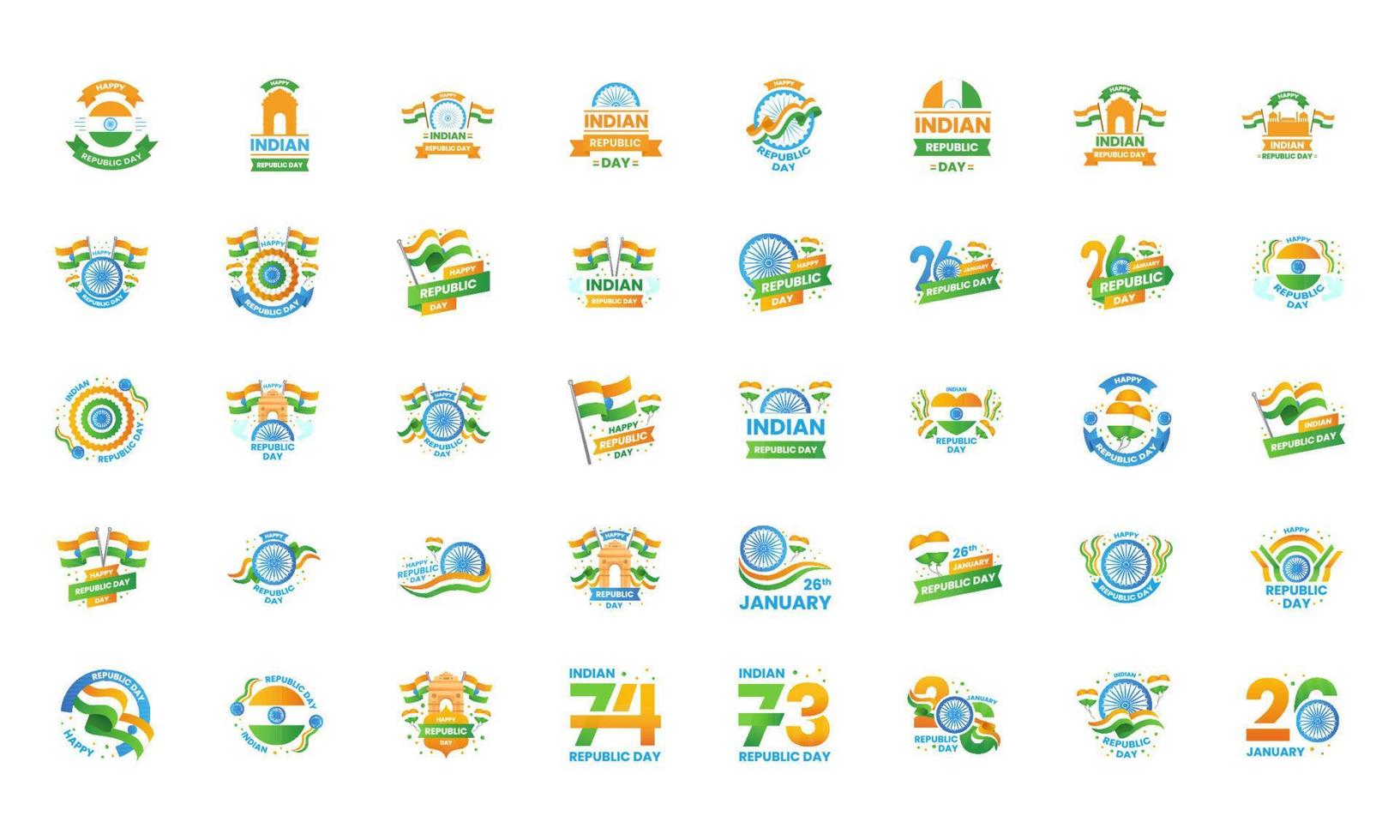 26th January, Happy Republic Day Label, Sticker And Badge Collection On White Background. vector
