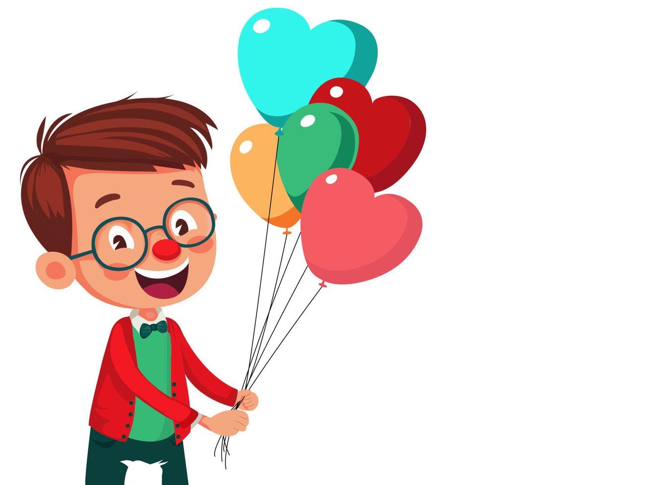 Cheerful Young Boy Character Holding Colorful Balloons On White Background. Valentine's Day Concept. vector