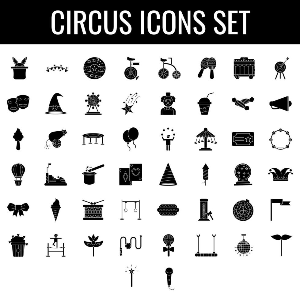 BW Illustration of Circus Icon Set on White Background. vector