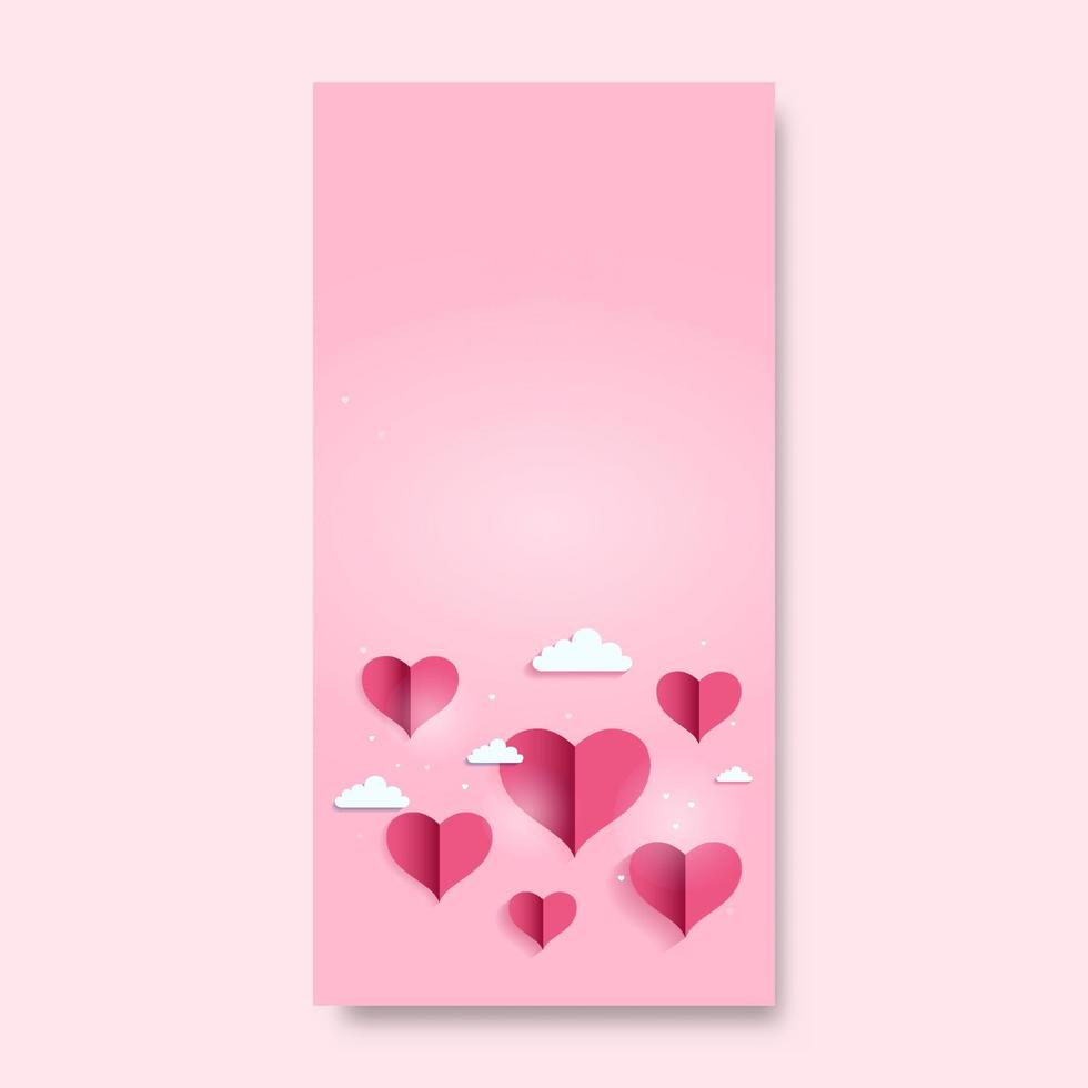 Paper Heart Shapes With Clouds On Pastel Pink Background And Copy Space. Love Or Valentine Concept. vector
