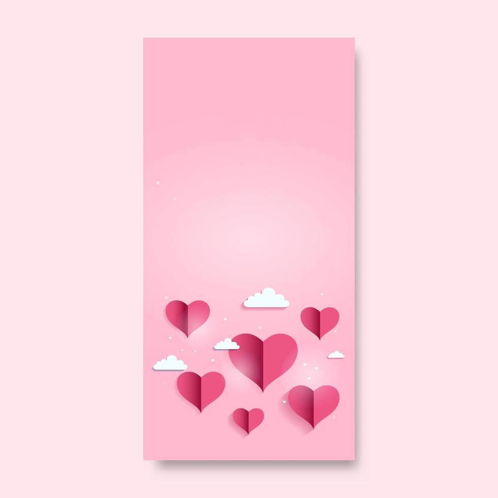 papel corazón formas con nubes en pastel rosado antecedentes y Copiar espacio. amor o enamorado concepto. vector