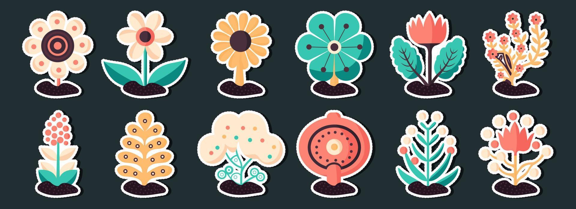 Collection Of Beautiful Sticker Style Flower Set. vector