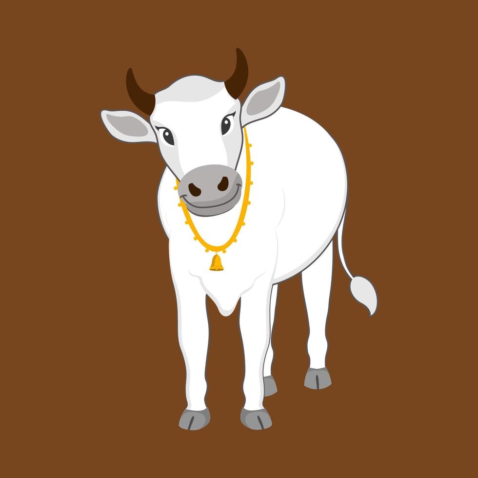 Isolated Bull Or Cow Standing On Brown Background. vector