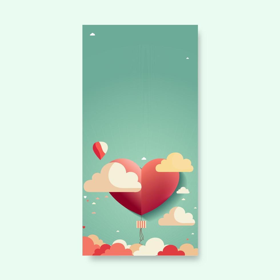 Love Or Valentine Concept With Heart Shape Balloon, Clouds On Pastel Green Background. vector