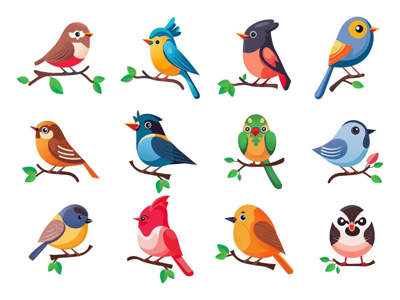 Collection of Different Birds Icons In Flat Style. vector