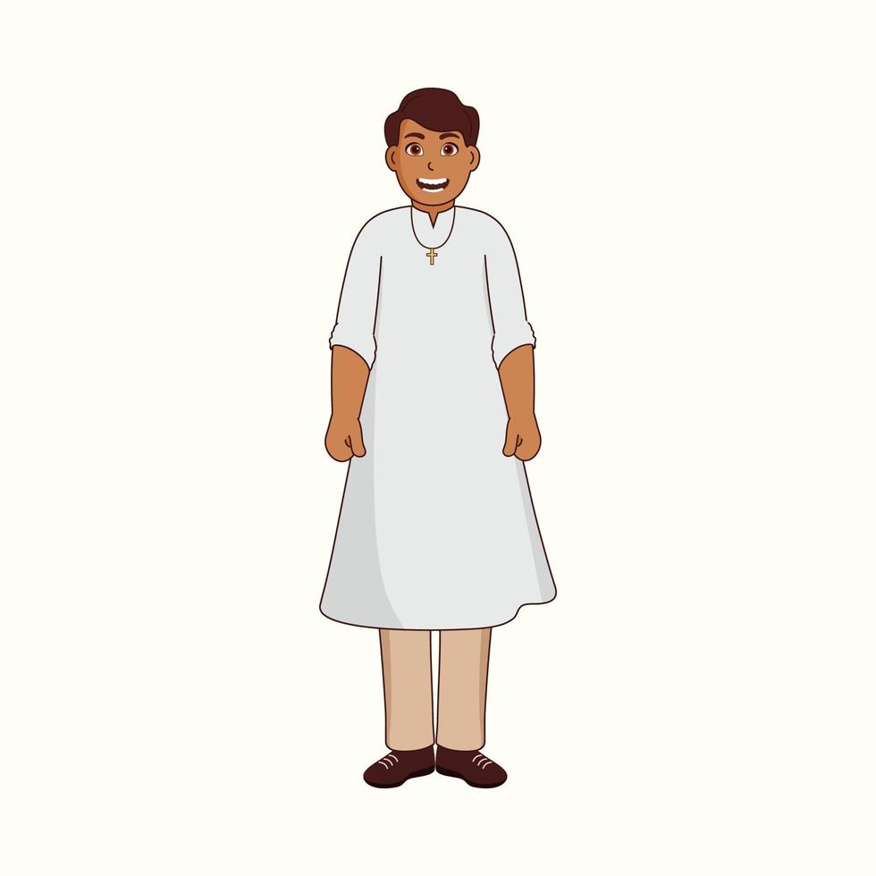 Cheerful Christian Young Man Standing On White Background. vector