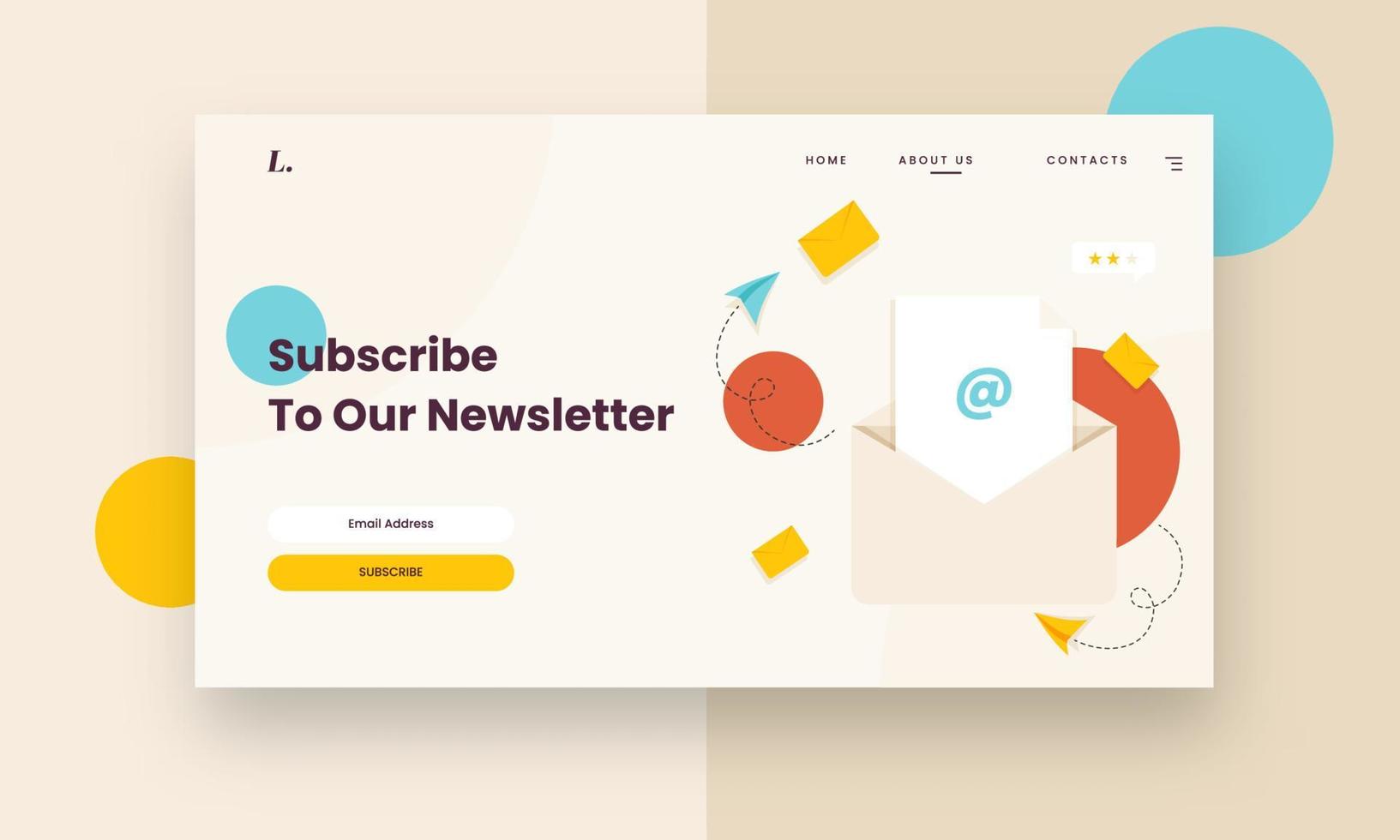 Subscribe To Newsletter Based Landing Page or Hero Image With Open Envelope. vector
