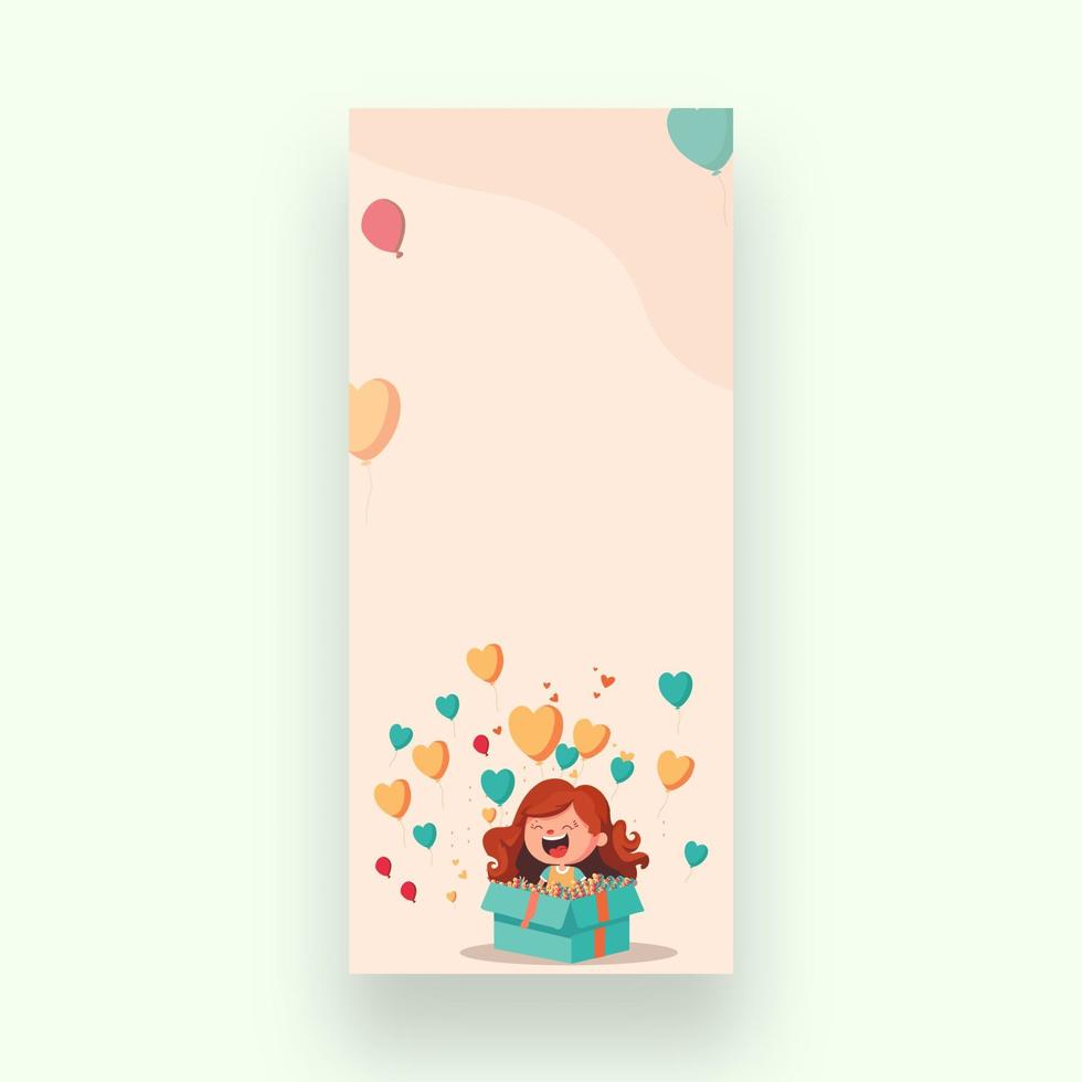 Cheerful Girl Character With Balloons, Heart Shapes Coming Out of Surprise Box And Copy Space On Pastel Pink Background. Valentine's Day Concept. vector