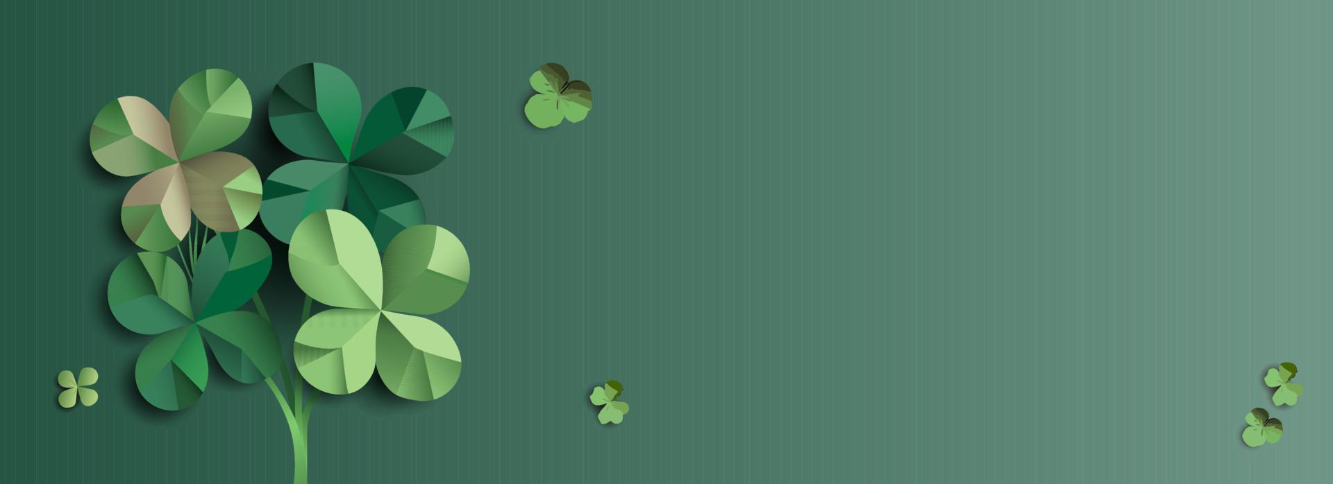Origami Paper Clover Leaves Decorated On Green Background And Space For Text or Message. Happy St. Patrick's Day Banner Design. vector