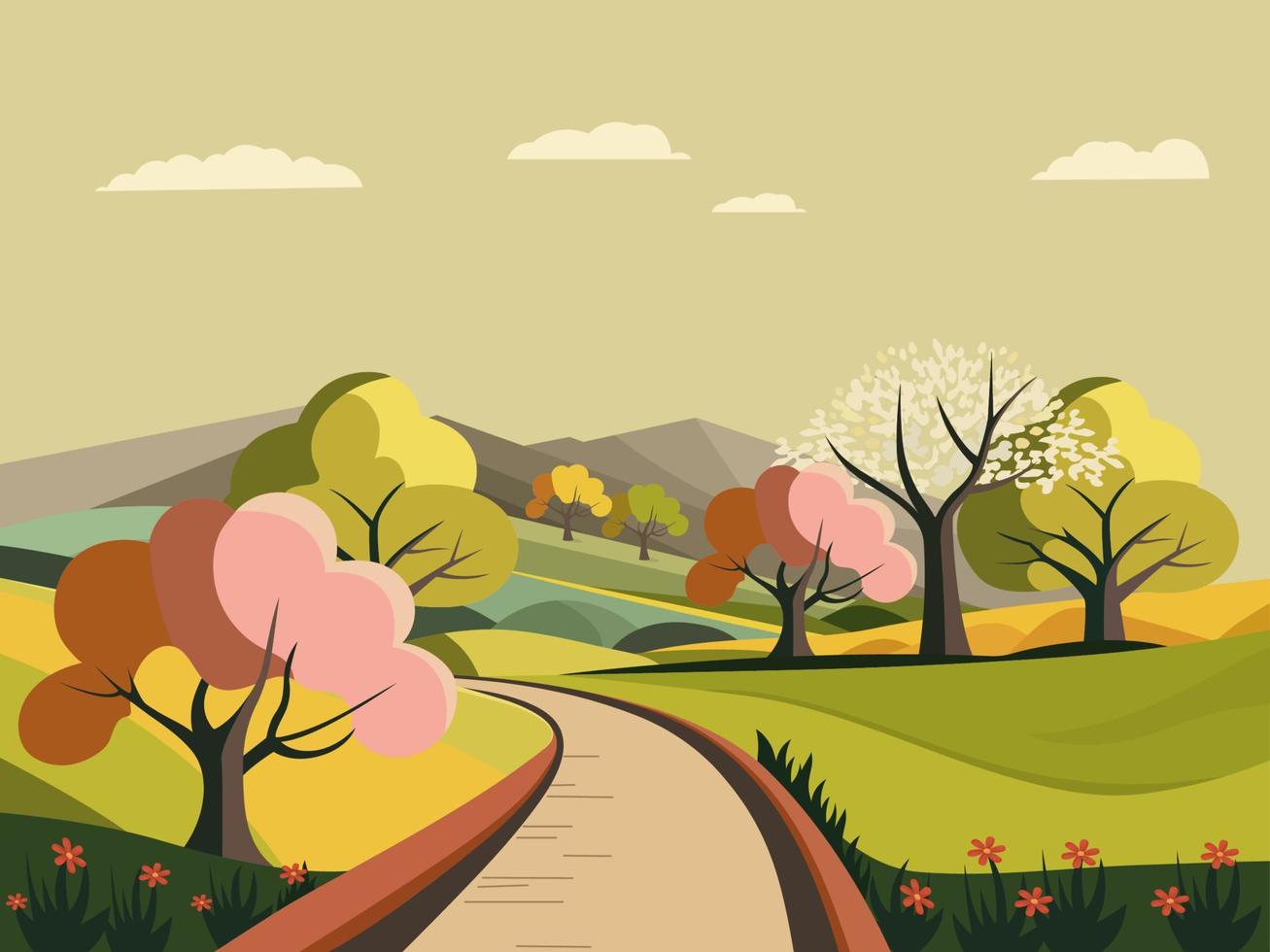 Nature Landscape Background With Pathway. vector