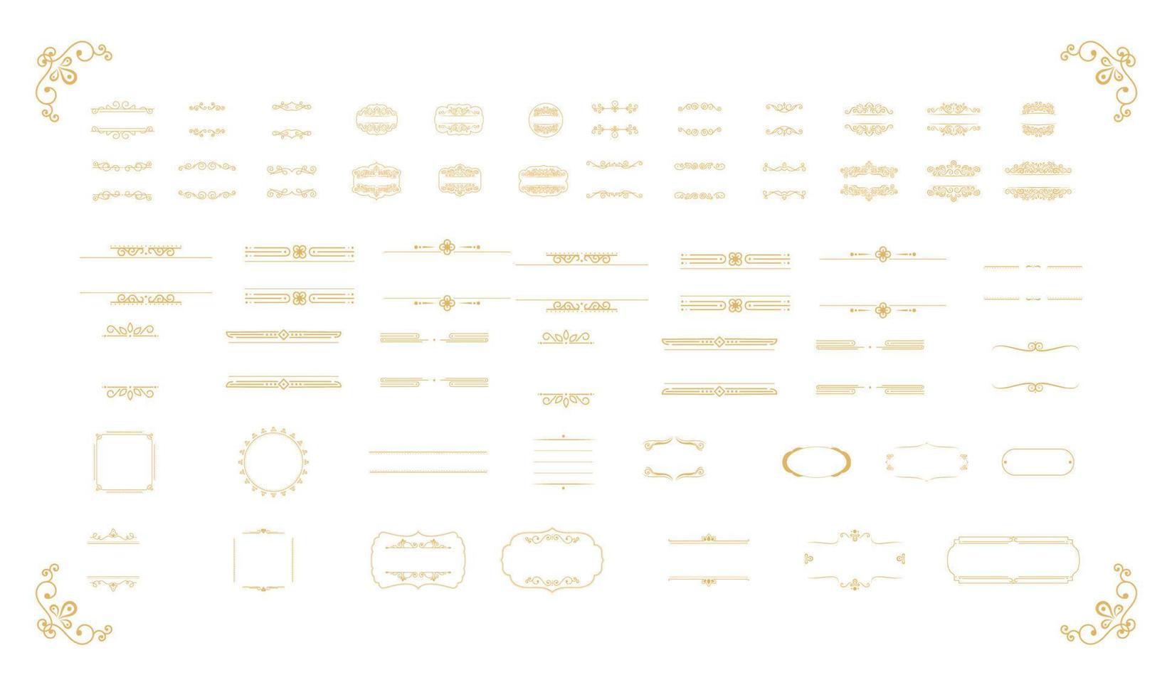 Collection of Beautiful Golden Ornament Frame Elements. vector