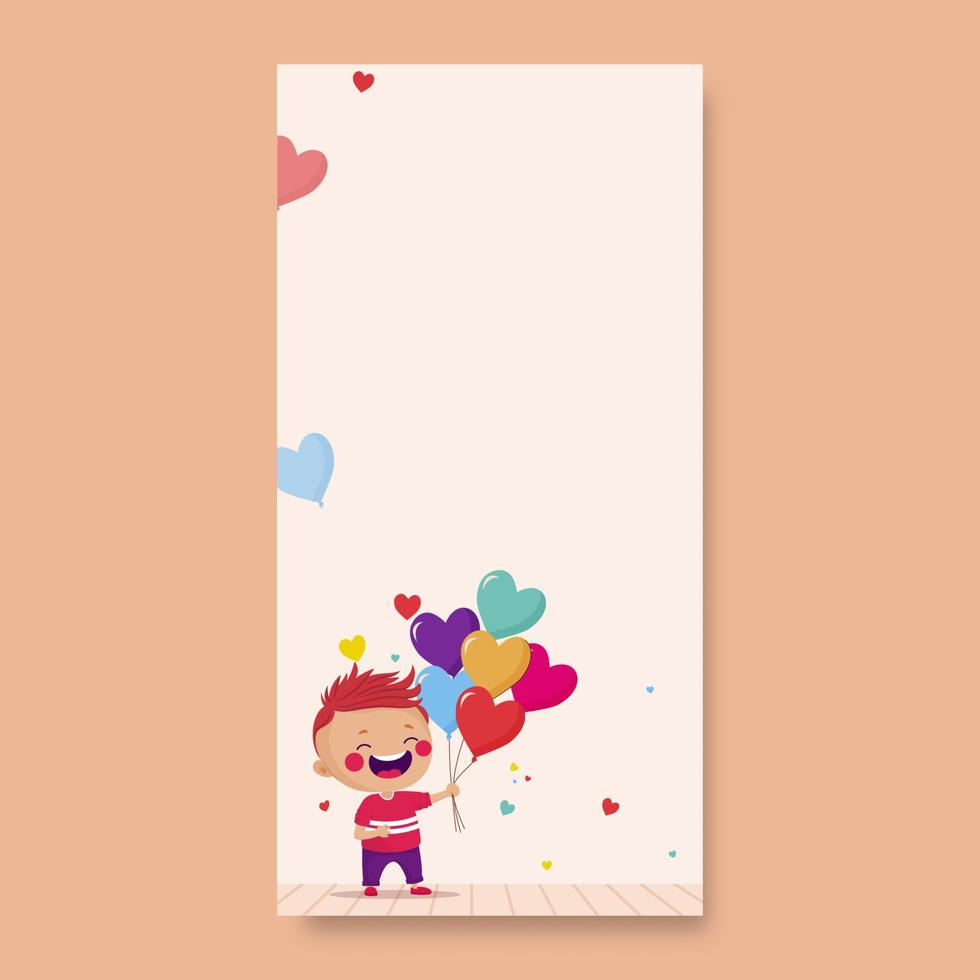 Cheerful Boy Holding A Bunch Of Colorful Heart Balloons On Light Pink Background And Copy Space. vector