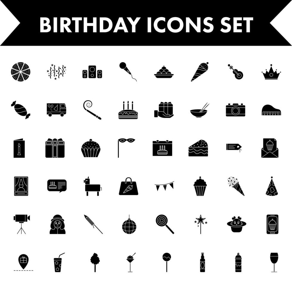B W Illustration of Birthday Icon Set on White Background. vector