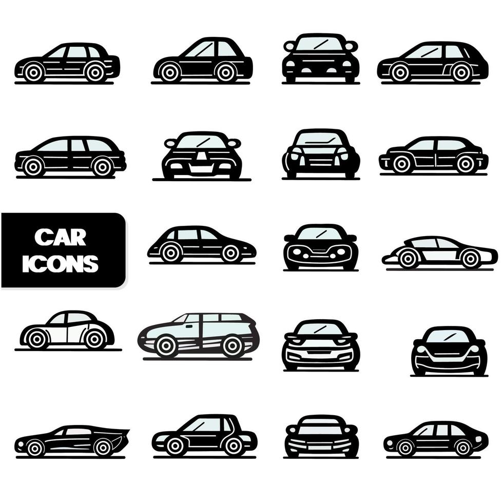 Various Types of Car Icon In Black And White Color. vector