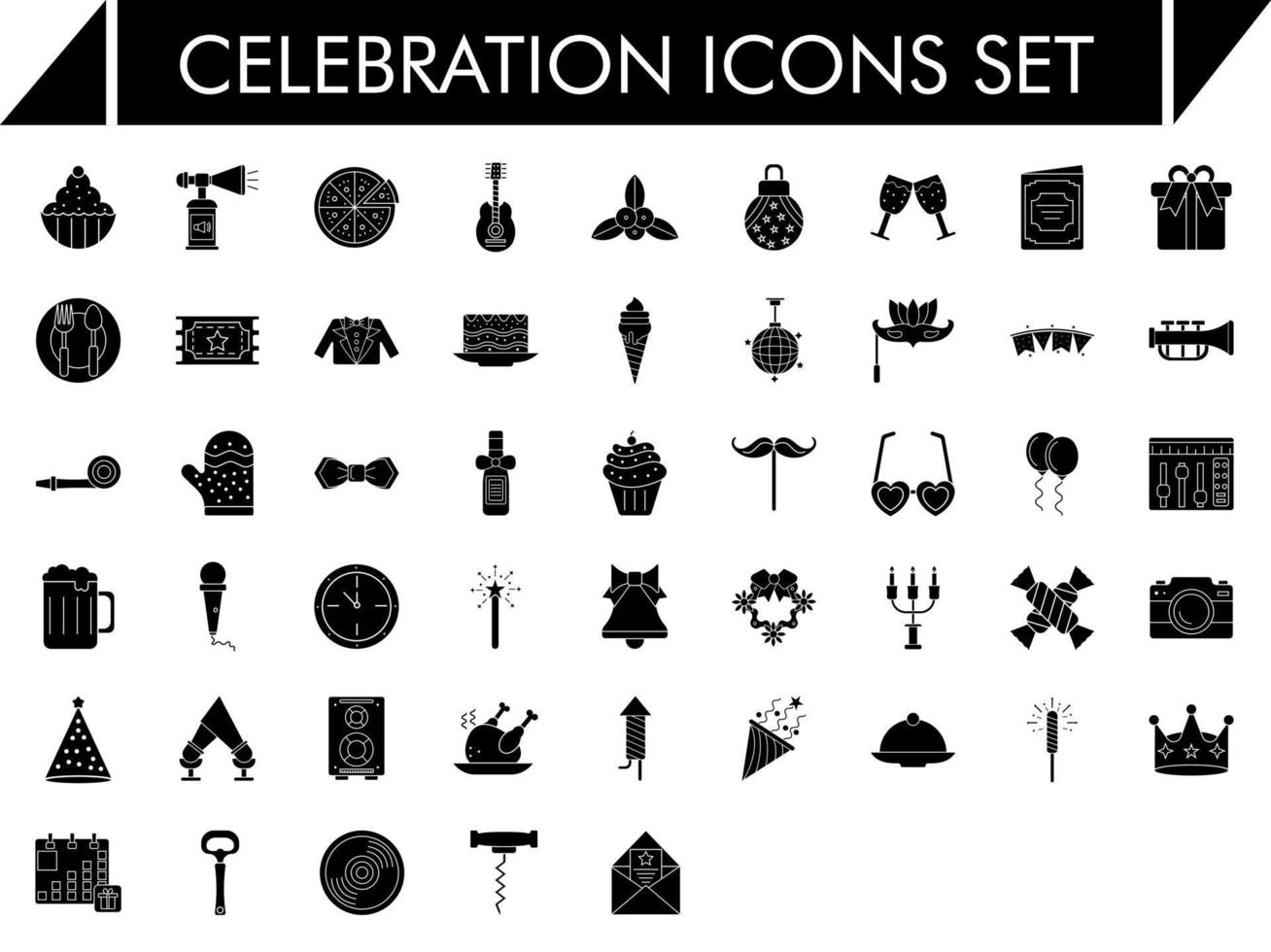 Celebration Icon Set in Black and White Color. vector