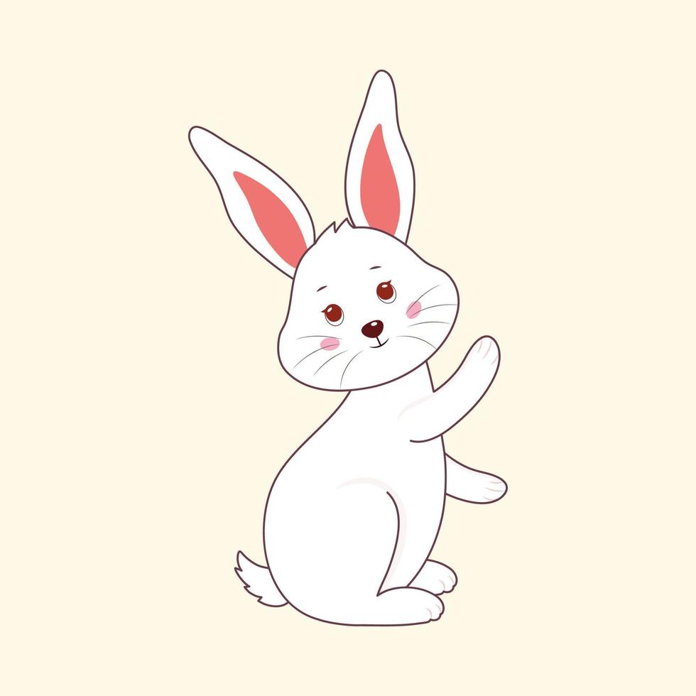 Character of Cute Rabbit Raised One Hand On Cosmic Latte Background. vector