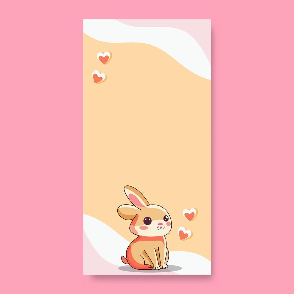 amor concepto con linda conejito o Conejo sentado actitud con mosca corazones en beige fluido antecedentes y Copiar espacio. amor o San Valentín día concepto. vector