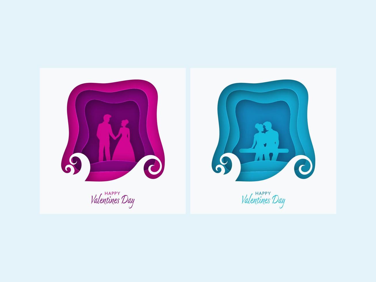Happy Valentine's Day Post or Templates With Paper Couple Character In Two Options. vector