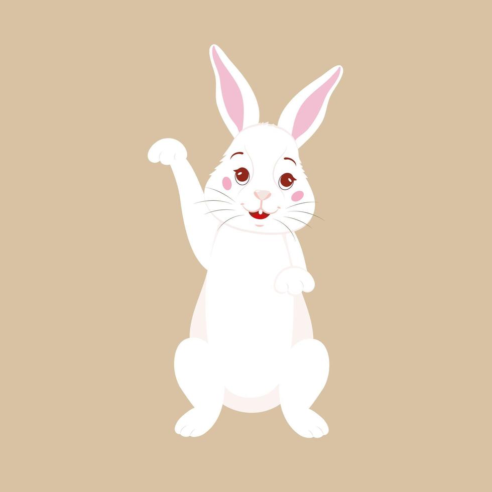 Character Of Cheerful Rabbit Raised One Hand On Brown Background. vector