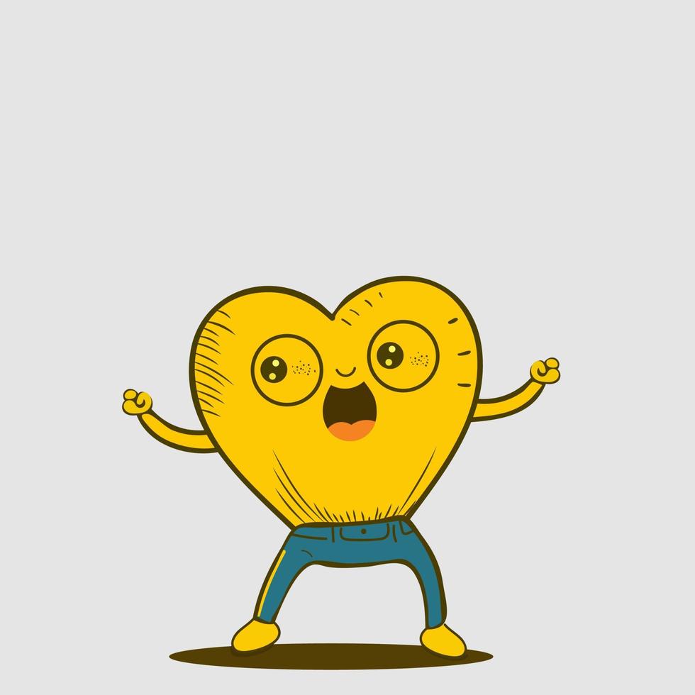 Vector Illustration Of Cheerful Yellow Heart Mascot.