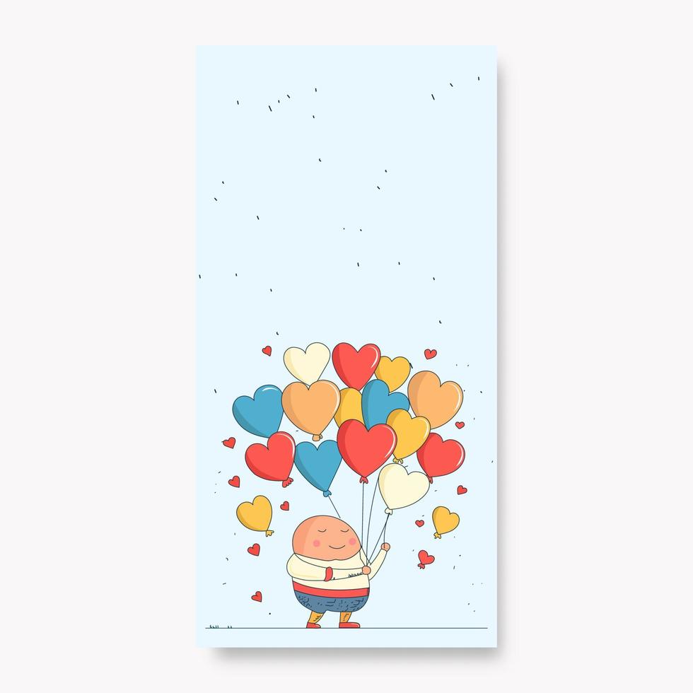 Mascot Potato Character With Colorful Hearts Shapes Balloons On Pastel Blue Background And Copy Space. Love Or Valentine's Day Concept. vector