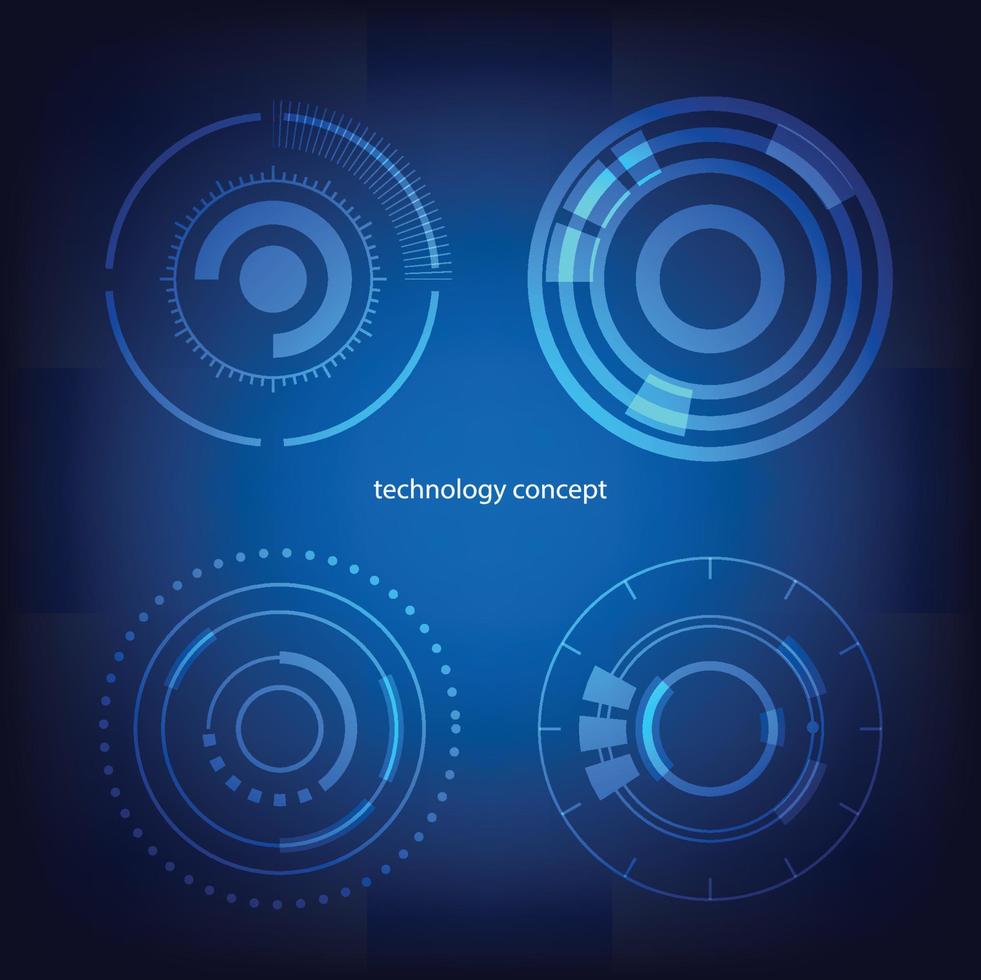 tecnología concepto. hud circulo usuario interfaz en azul antecedentes. circulo elementos para datos infografía. conjunto de ciencia fi moderno usuario interfaz elementos. vector