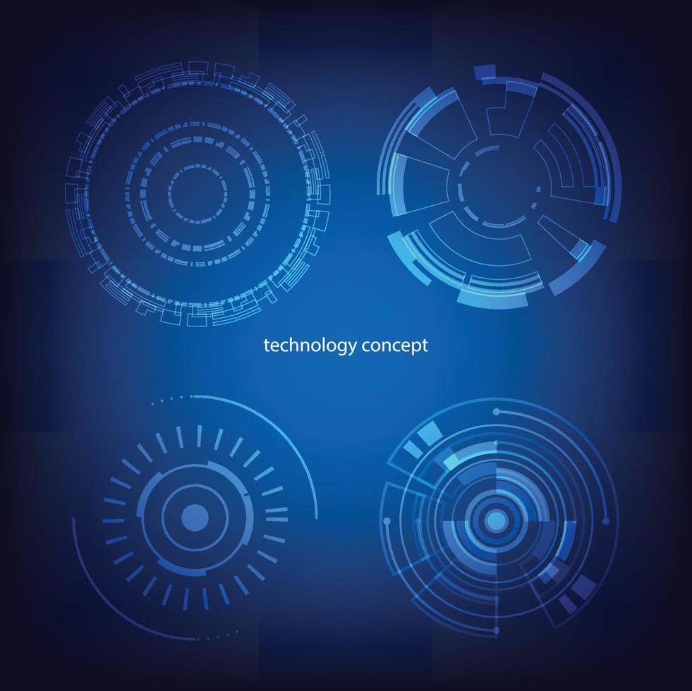 tecnología concepto. hud circulo usuario interfaz en azul antecedentes. circulo elementos para datos infografía. conjunto de ciencia fi moderno usuario interfaz elementos. vector