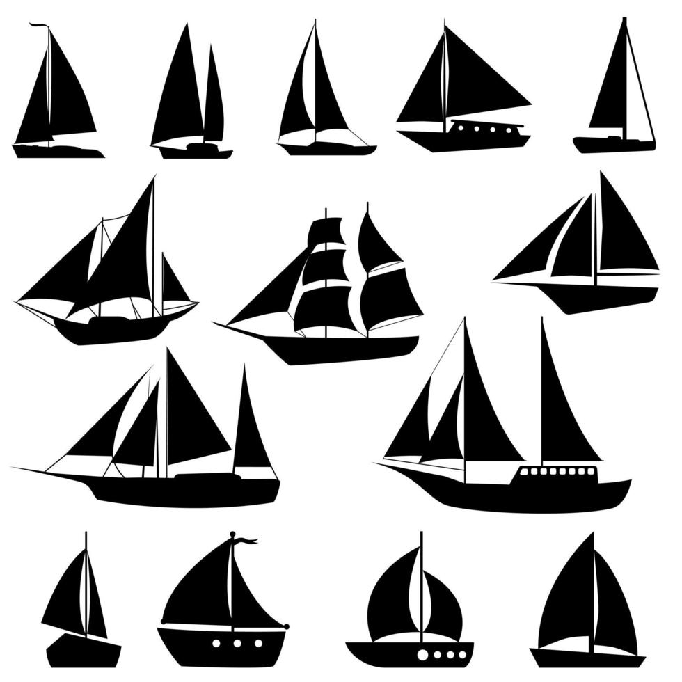 velero icono vector colocar. yate ilustración firmar recopilación. navegación Embarcacion símbolo. pez vela logo.