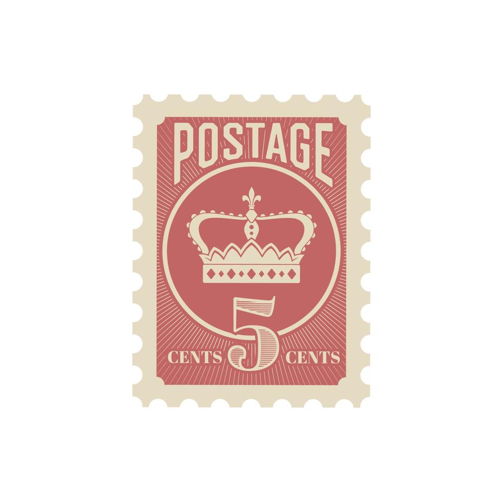 Antique postcard, mail postage stamp with crown vector