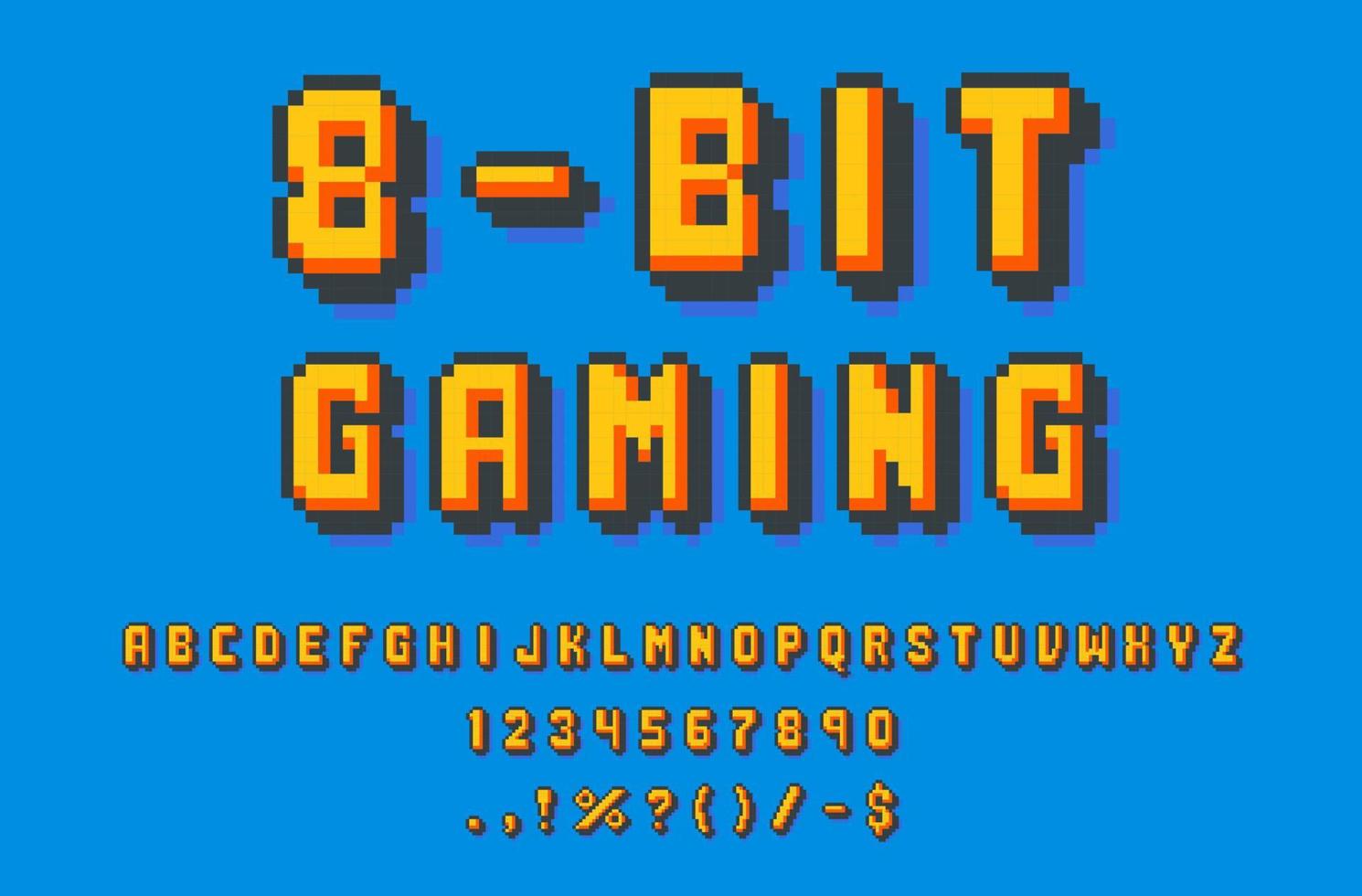 8 bit pixel font type and game typeface alphabet vector