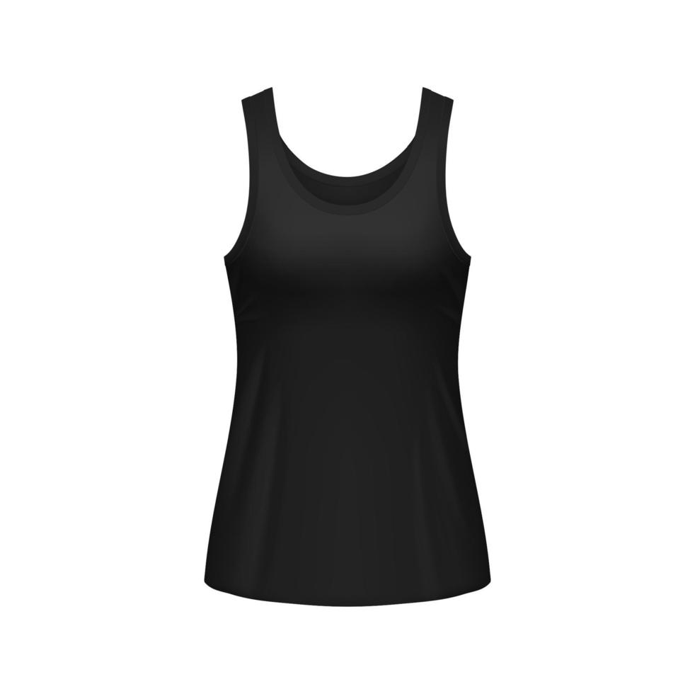 Woman black sleeveless tank top front view, vector