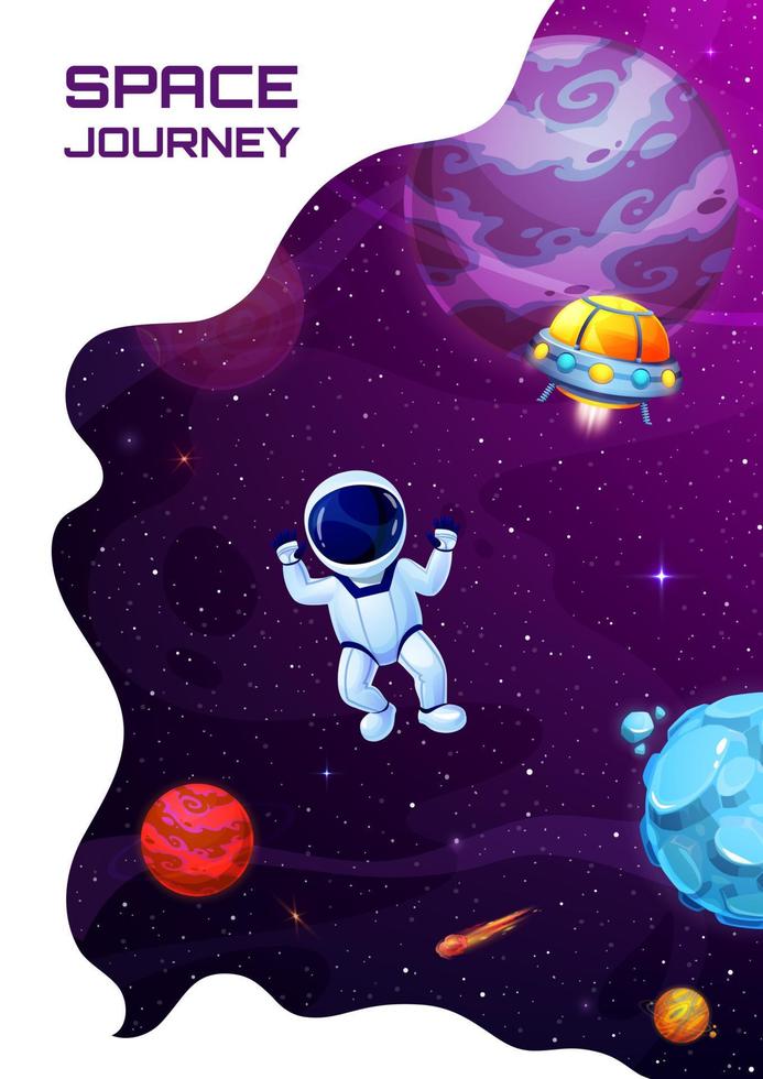 Space landing page, cartoon astronaut in galaxy vector