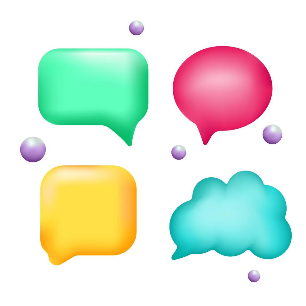 3d render speech bubble . Set of four 3D speech bubble icons. vector