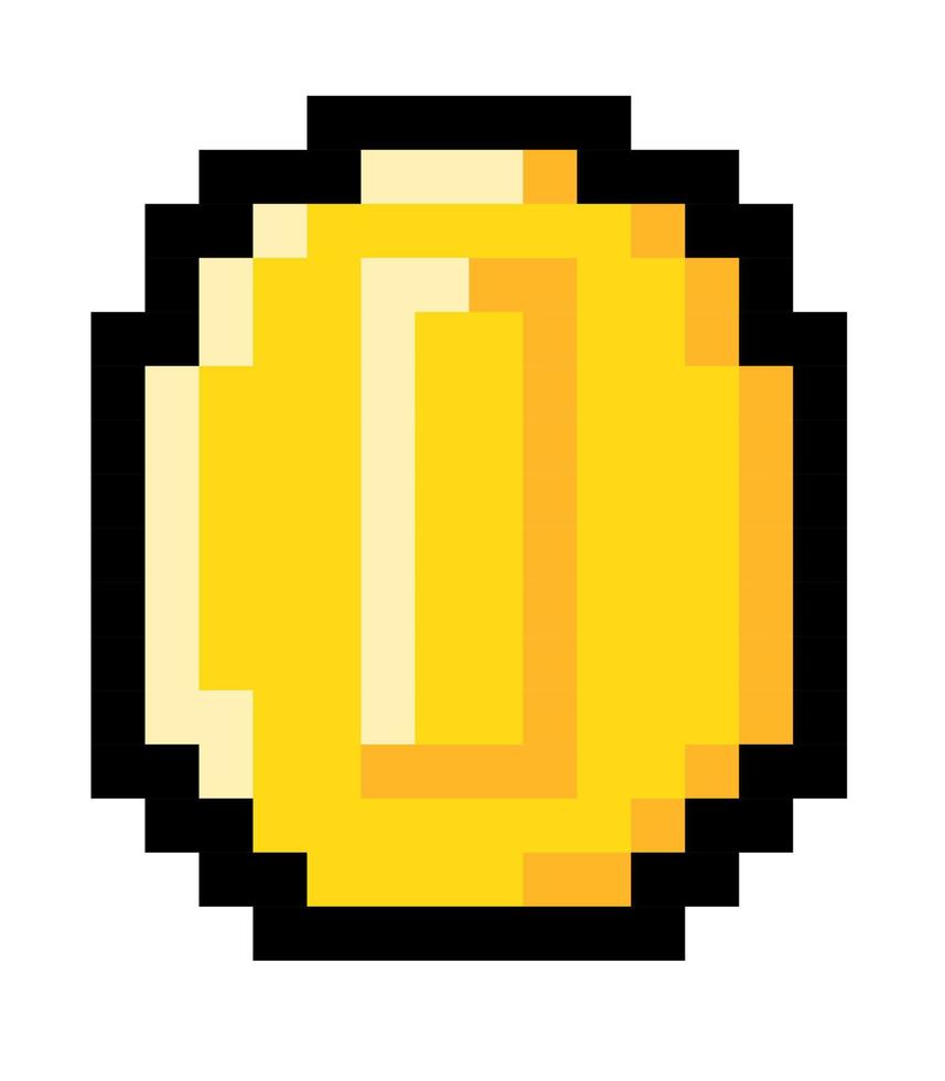 Vector illustration of a coin. Pixel art coin. video games 90s