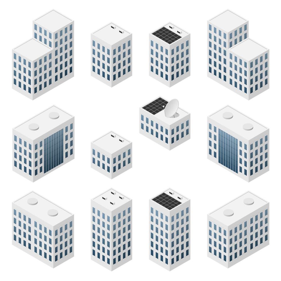 Set of isometric modern white buildings vector