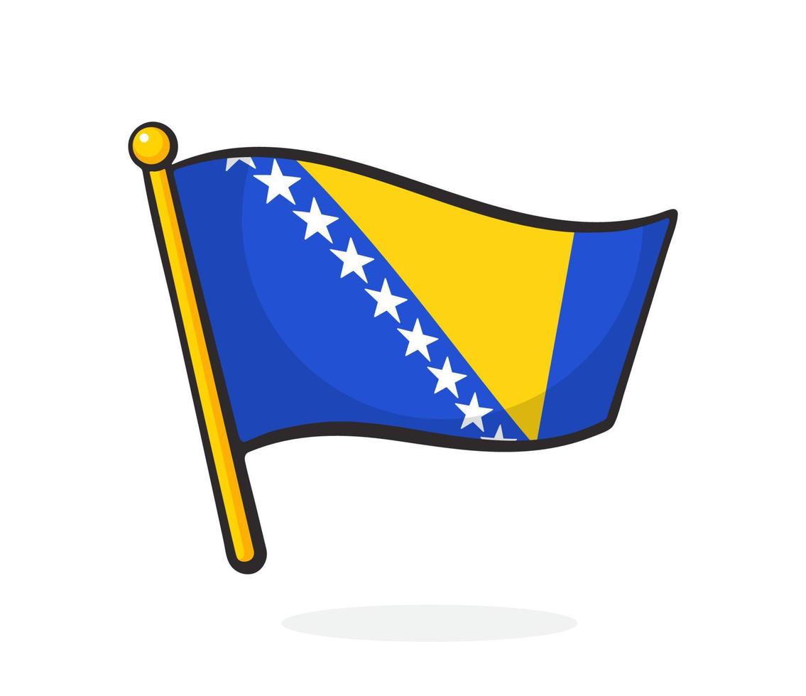 Cartoon illustration of national flag of Bosnia and Herzegovina on flagstaff vector