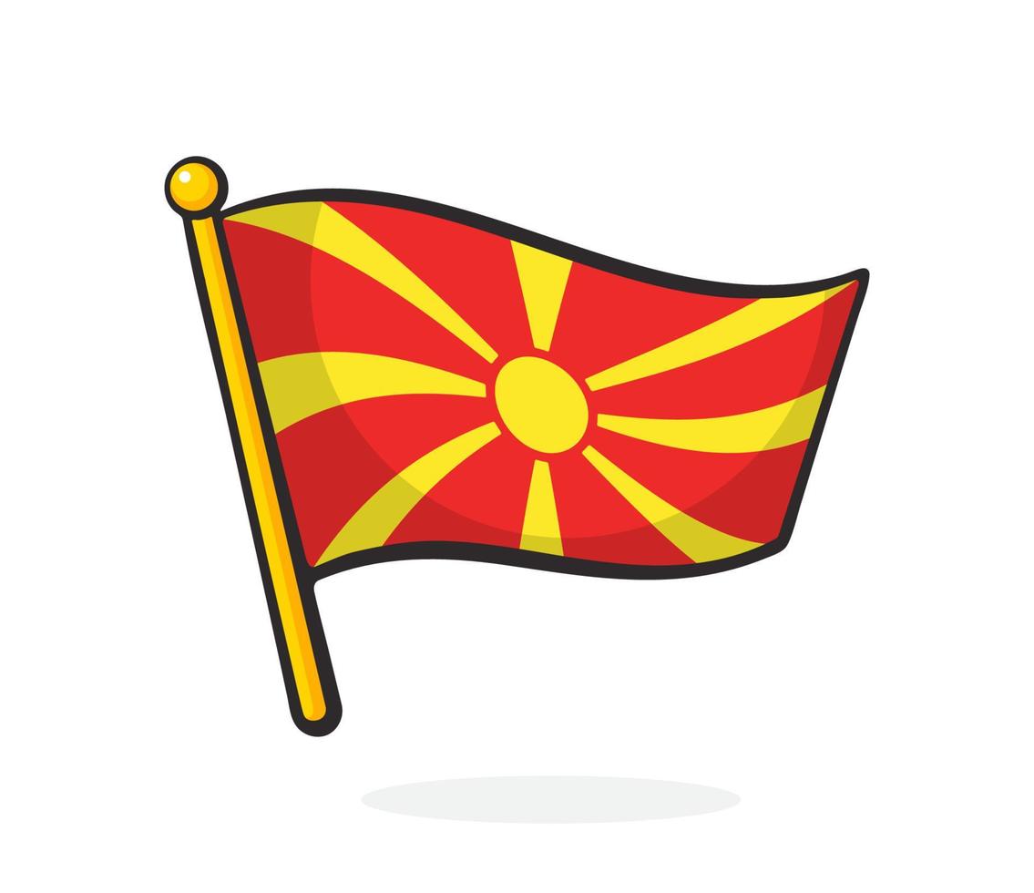 Cartoon illustration of national flag of Macedonia on flagstaff vector