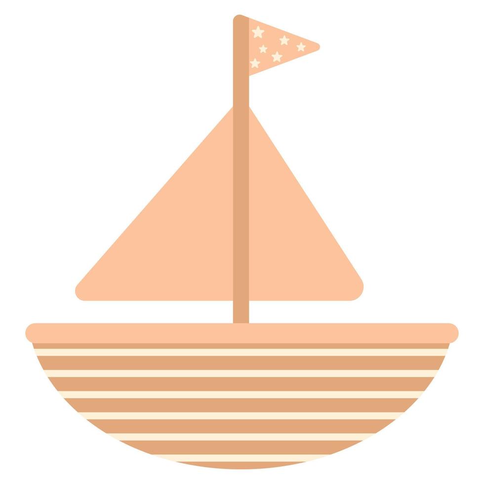 Childish boat with sails and flag. Vector flat illustration