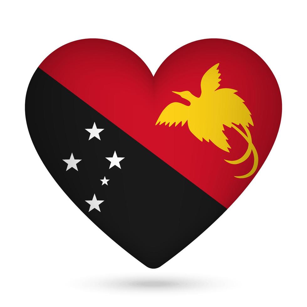 Papua New Guinea flag in heart shape. Vector illustration.