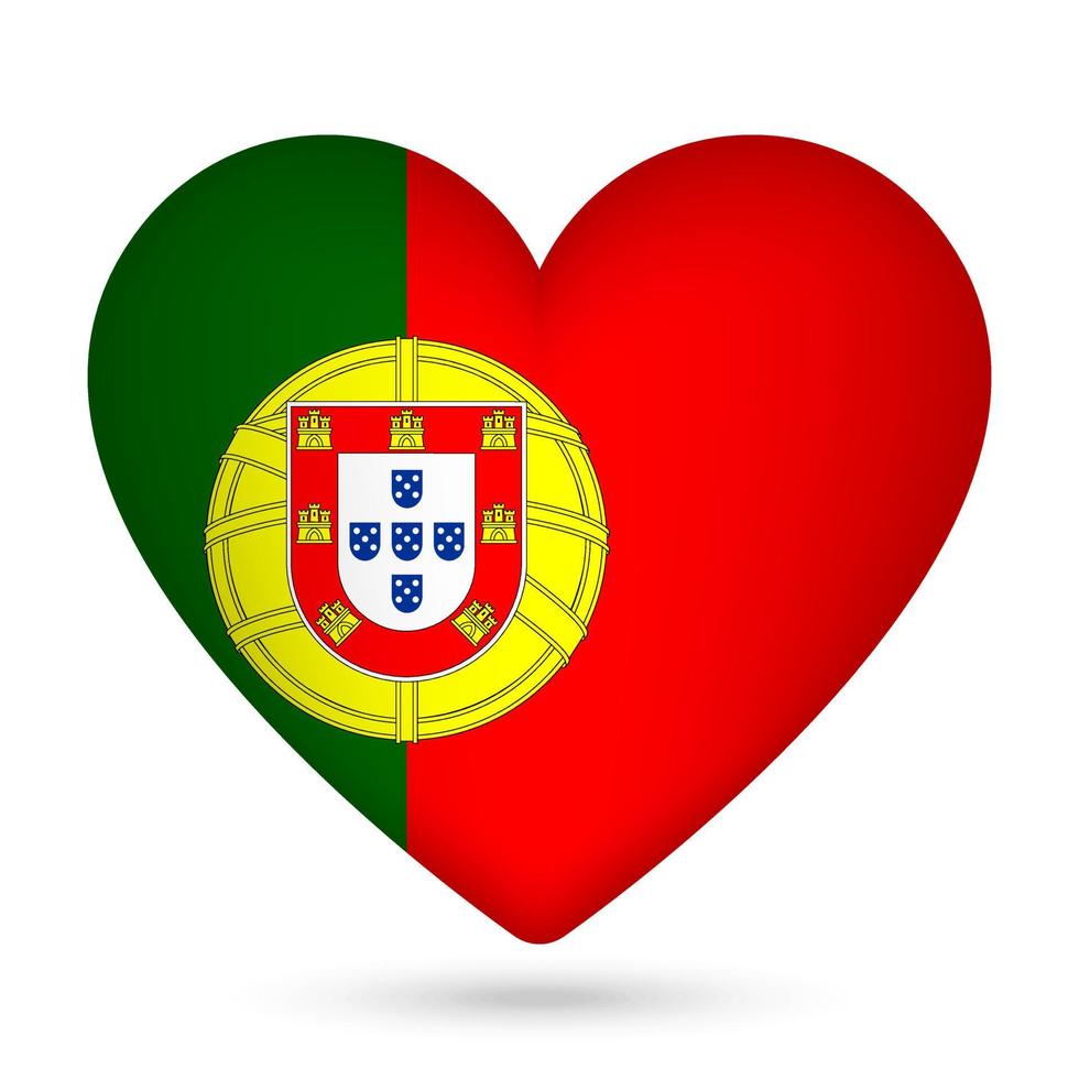 Portugal flag in heart shape. Vector illustration.