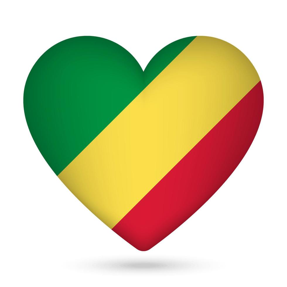 Republic of the Congo flag in heart shape. Vector illustration.