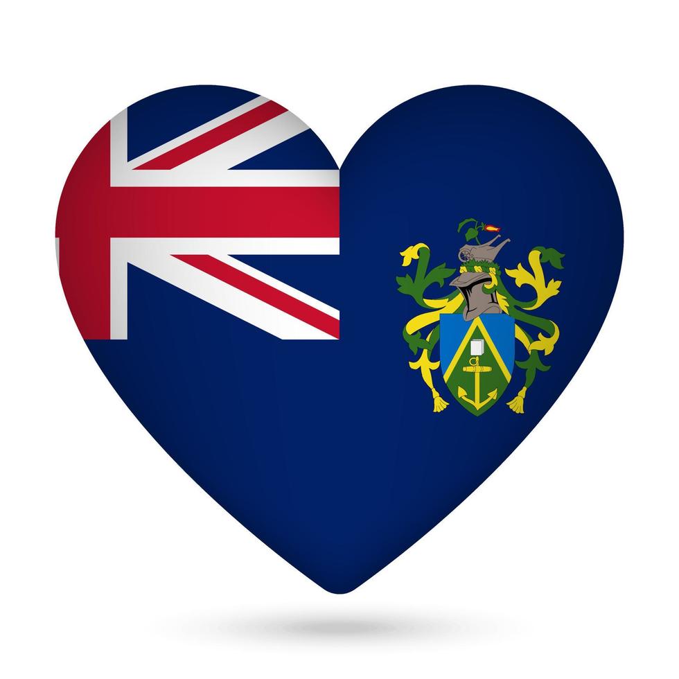 Pitcairn Islands flag in heart shape. Vector illustration.