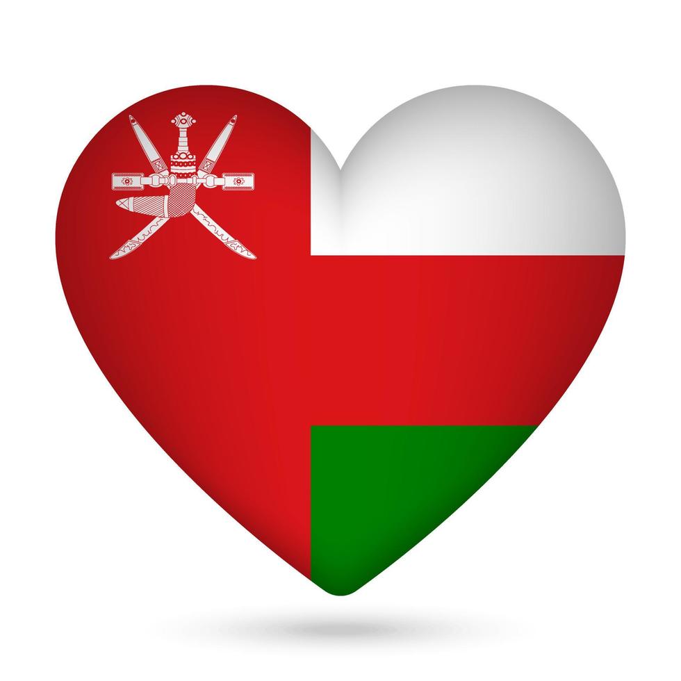 Oman flag in heart shape. Vector illustration.