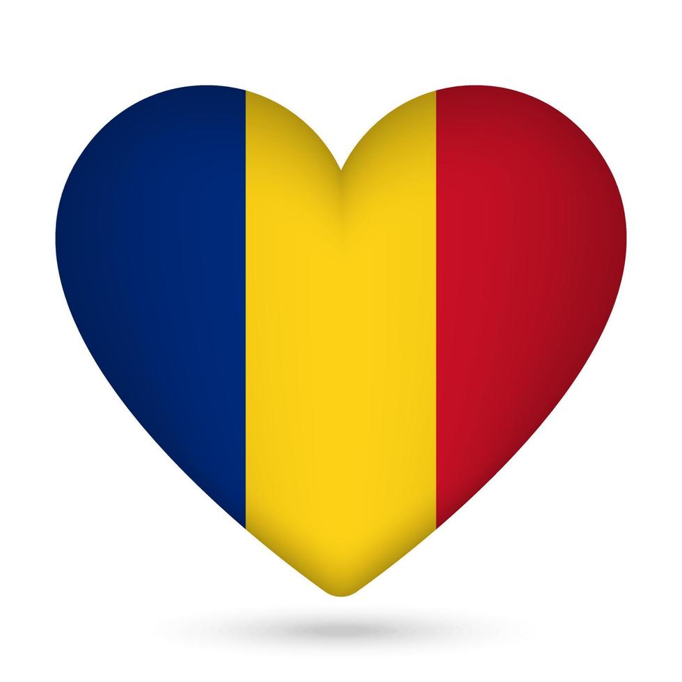 Romania flag in heart shape. Vector illustration.